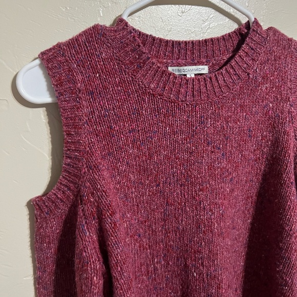 Rebecca Minkoff Fuchsia Red Knit Open Shoulder Long Sleeve Sweater Top Small - Picture 2 of 8